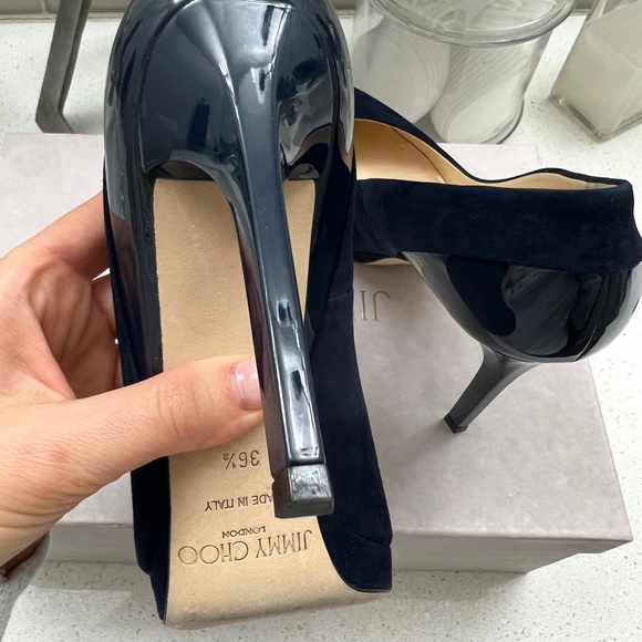 Jimmy Choo Rudy Suede Patent Navy Pumps 100mm - Picture 12 of 13